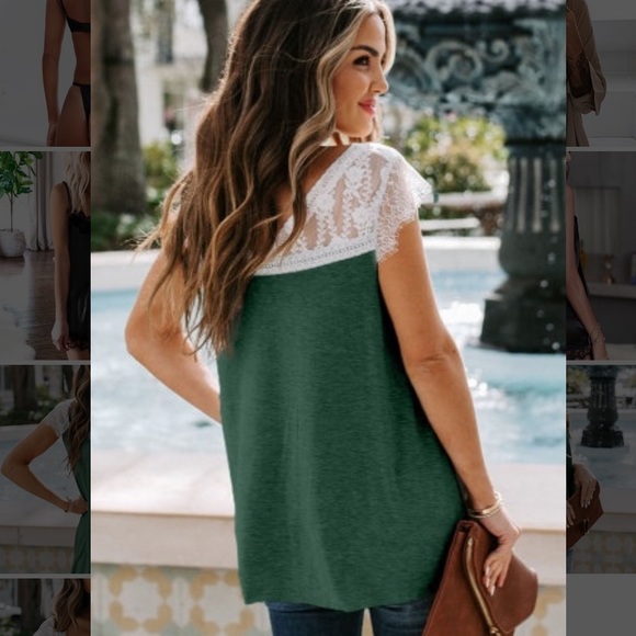 Green & White Lace Knit Top - Picture 3 of 4